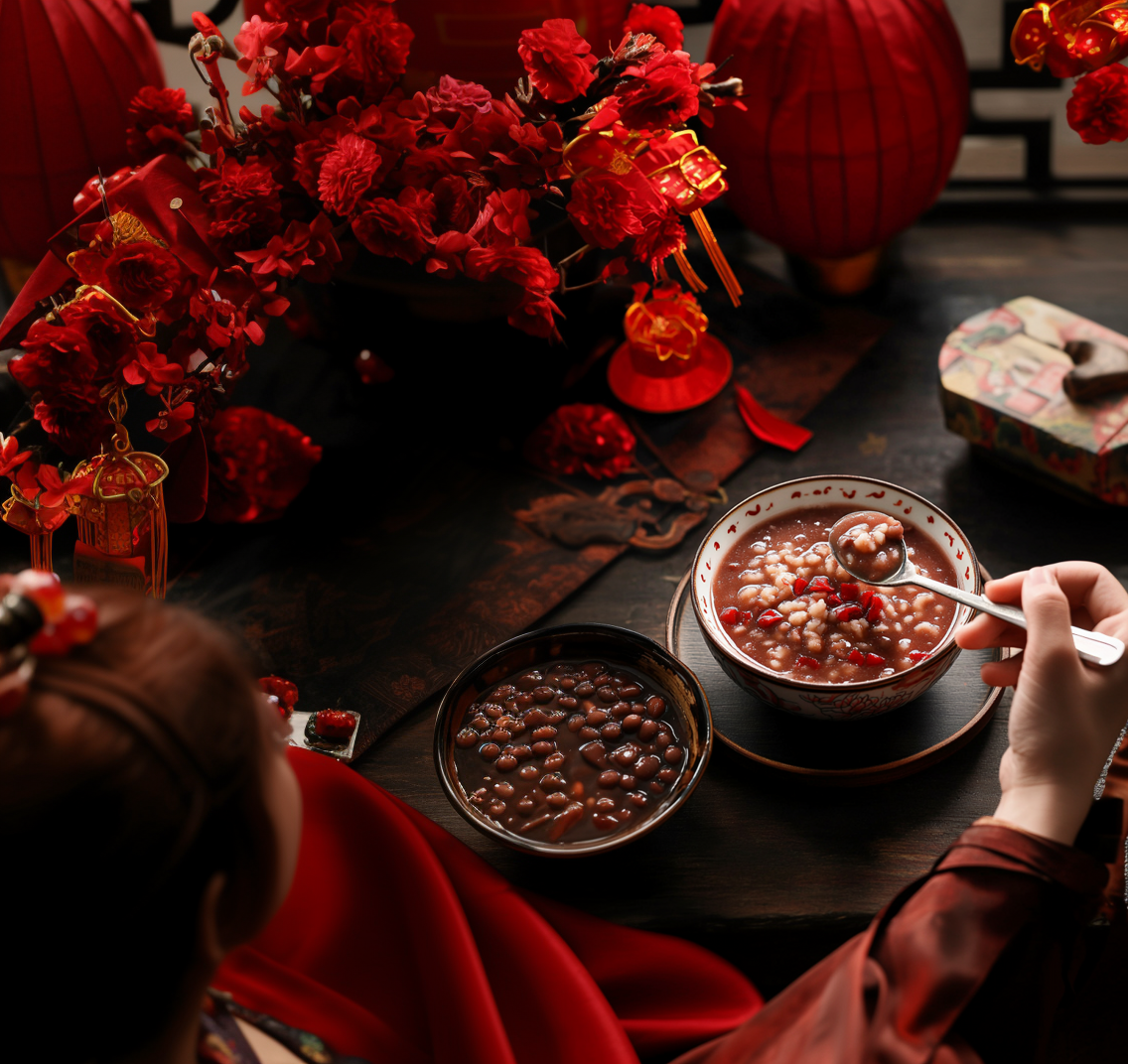 喜庆氛围中的传统美食腊八粥宣传图
