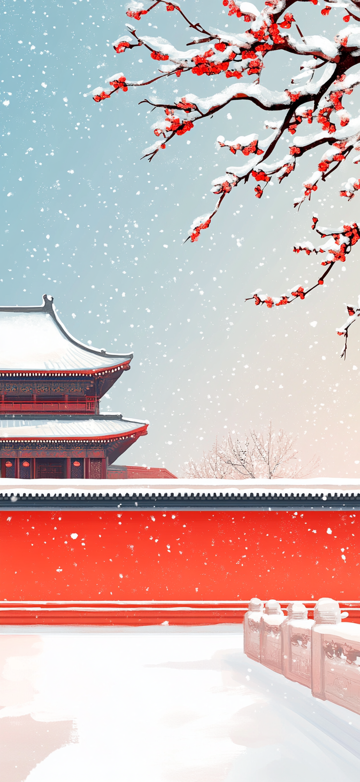 雪天中式古建筑