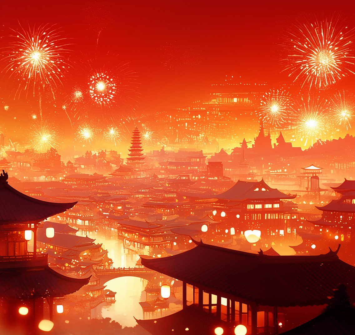 中国风古建筑喜庆春节宣传海报