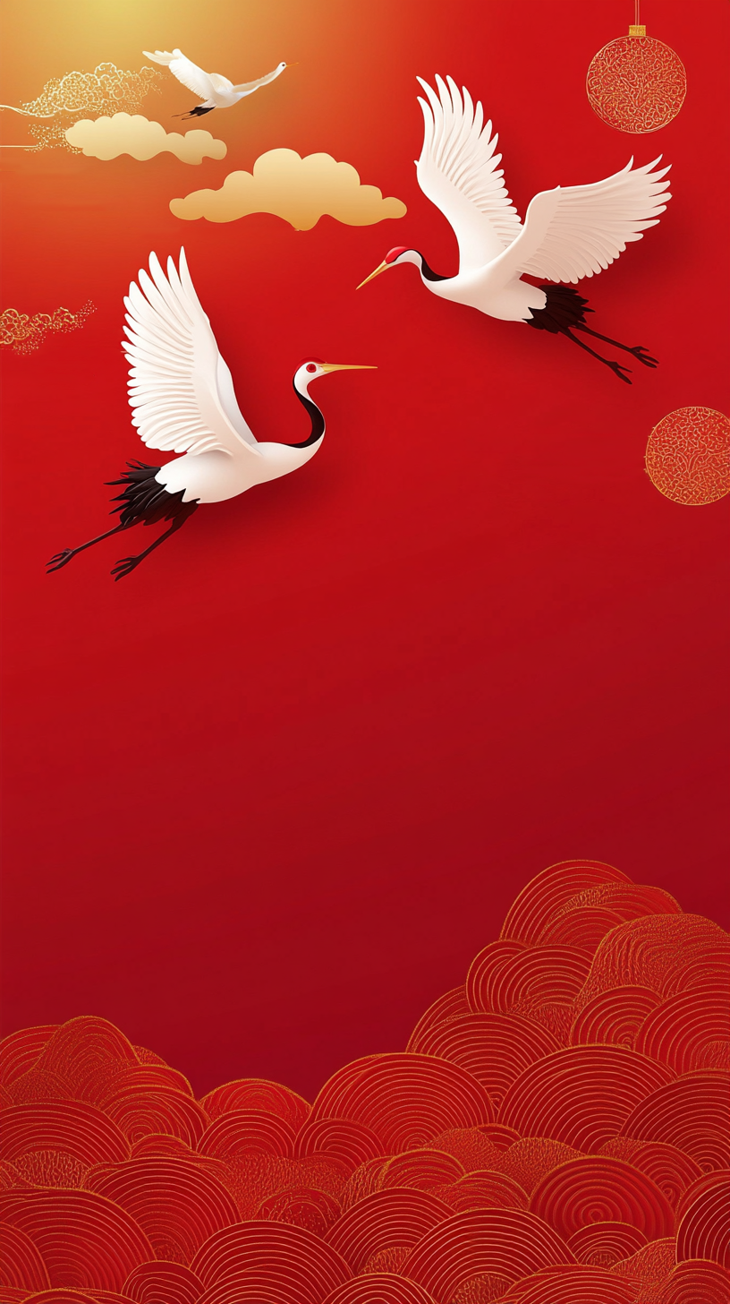 喜庆中国风新年宣传仙鹤海报背景