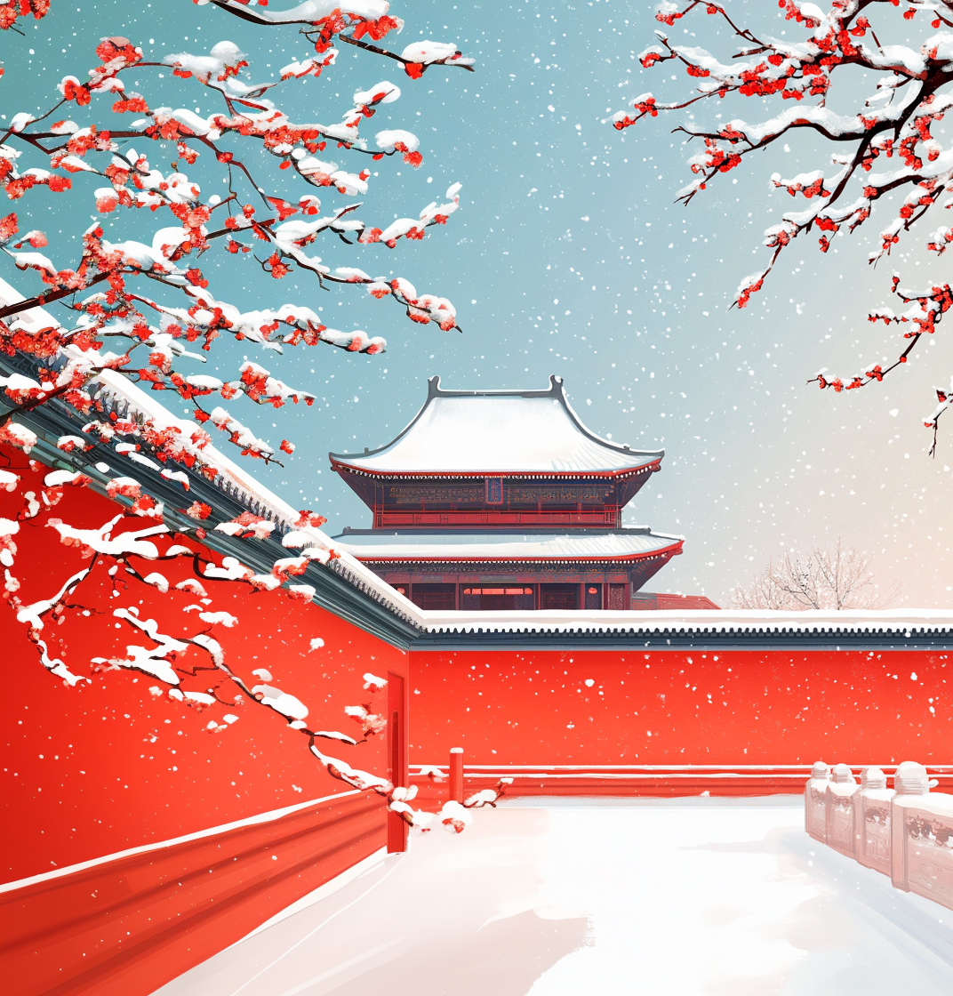 雪天中式古建筑