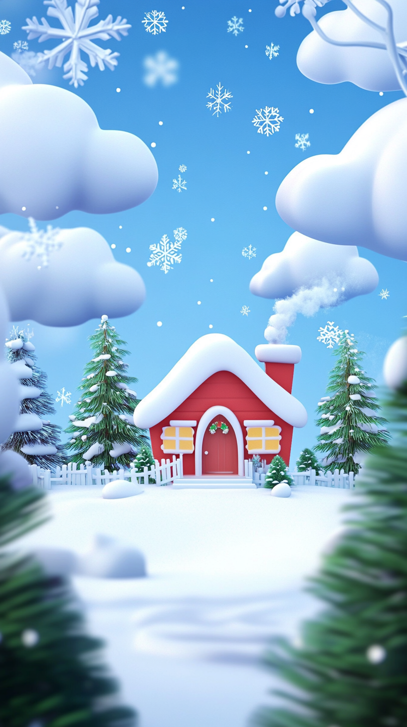 圣诞节3D雪屋雪景背景