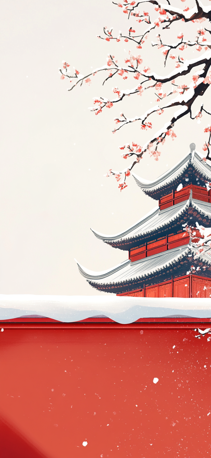 传统中国风古建筑雪景图