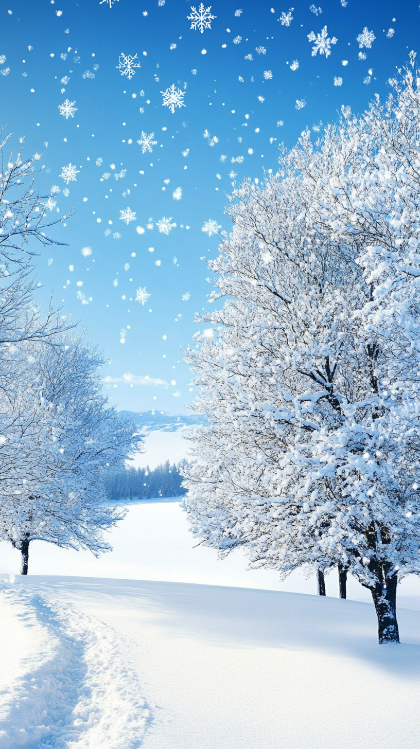 蓝色冬日雪地雪景