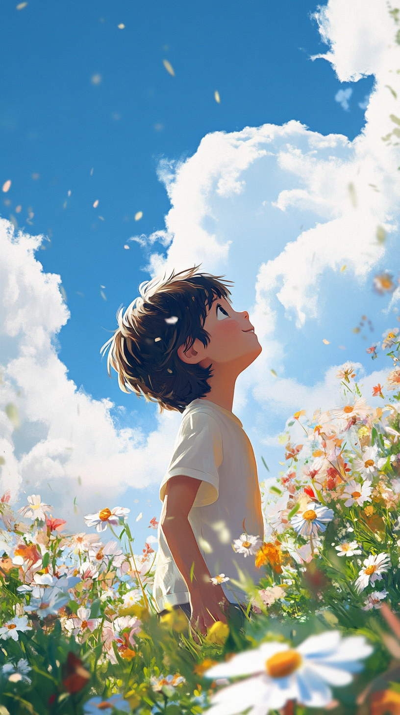 仰望天空的男孩
