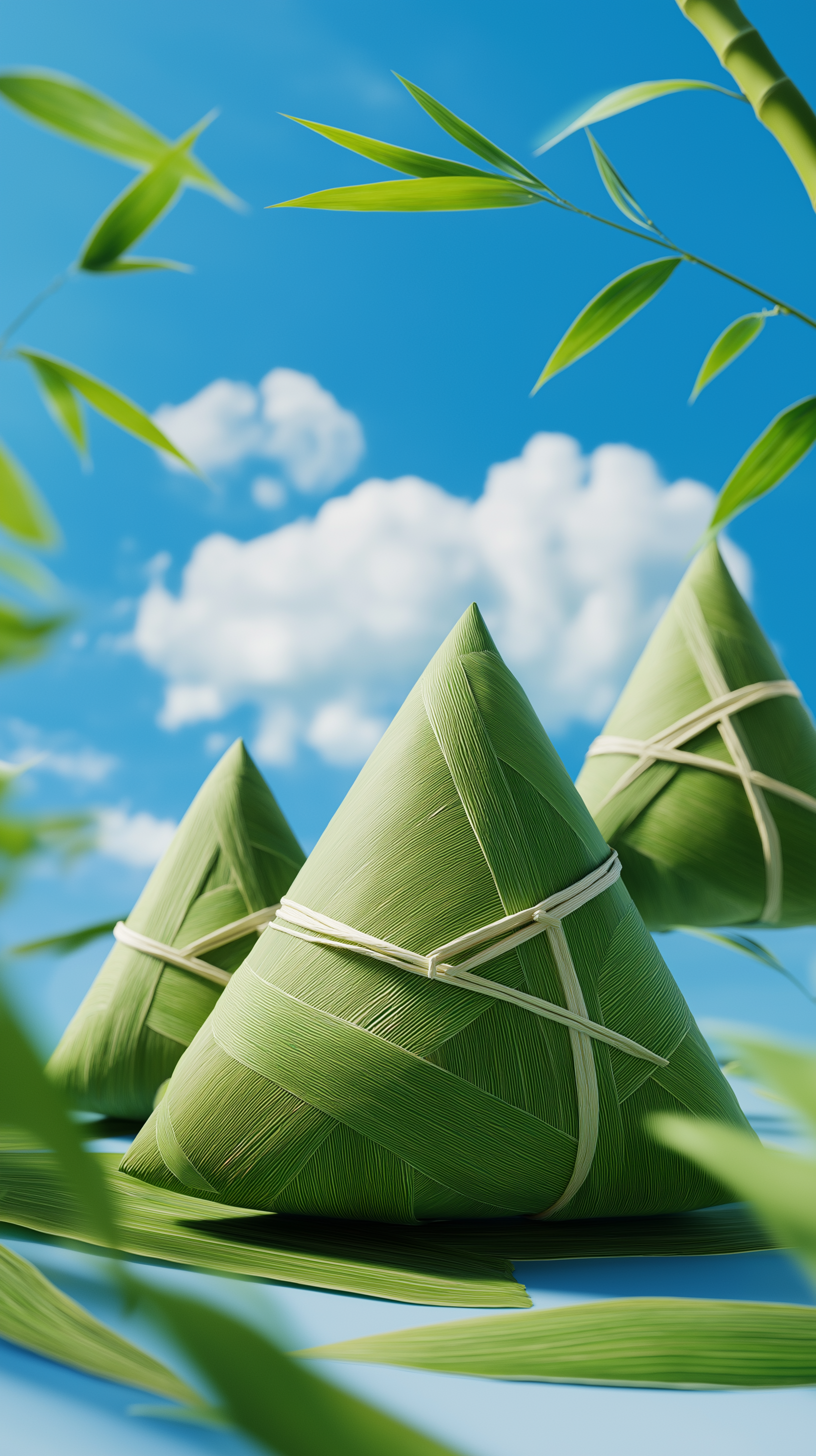 蓝色蓝天白云端午节粽子