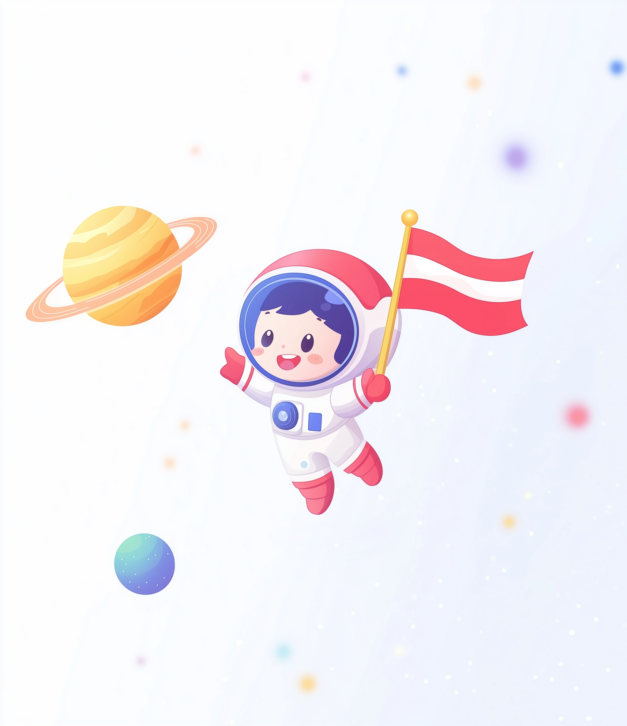 白色星球太空人梦幻插画背景