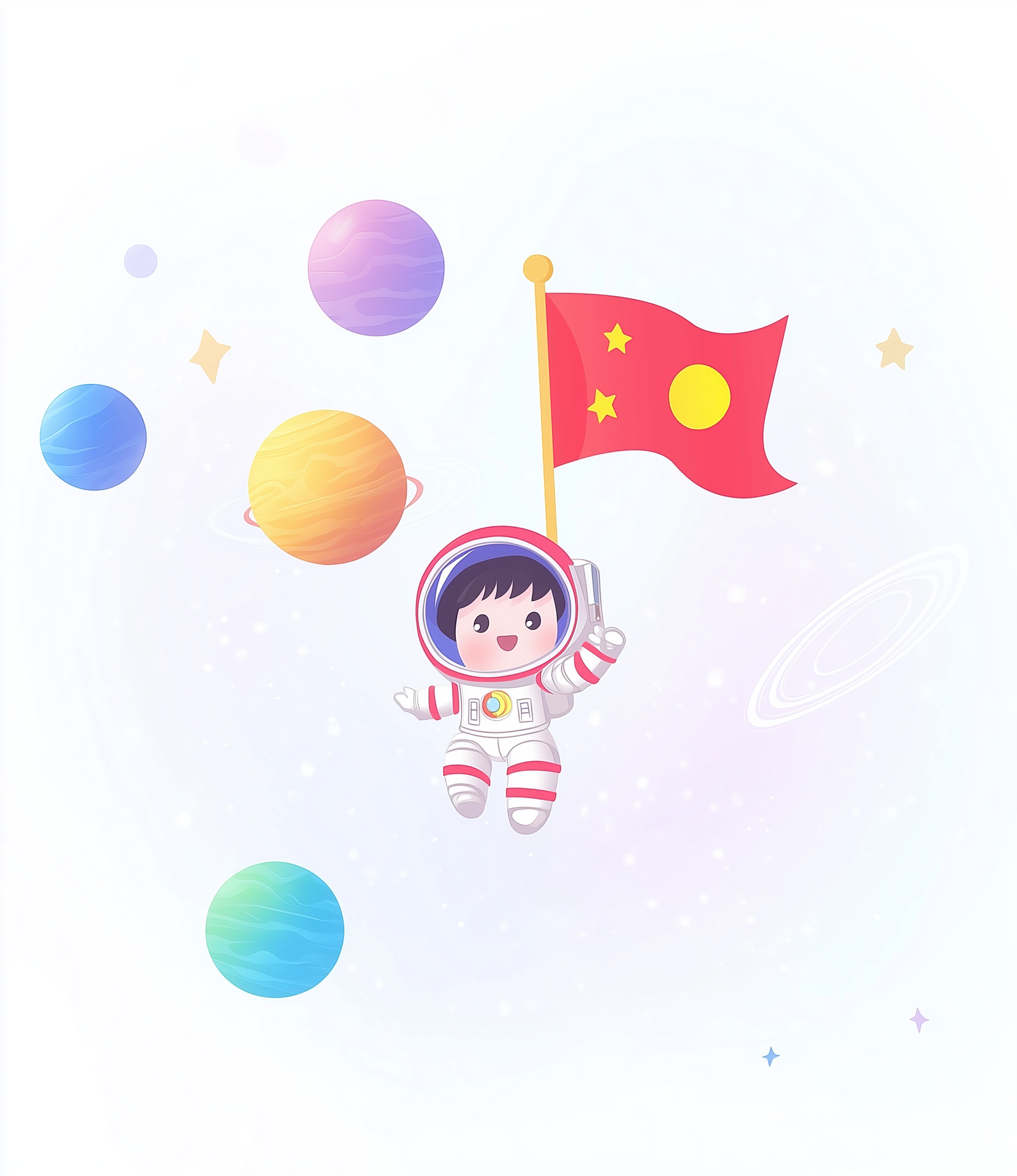 白色星球太空人梦幻插画背景