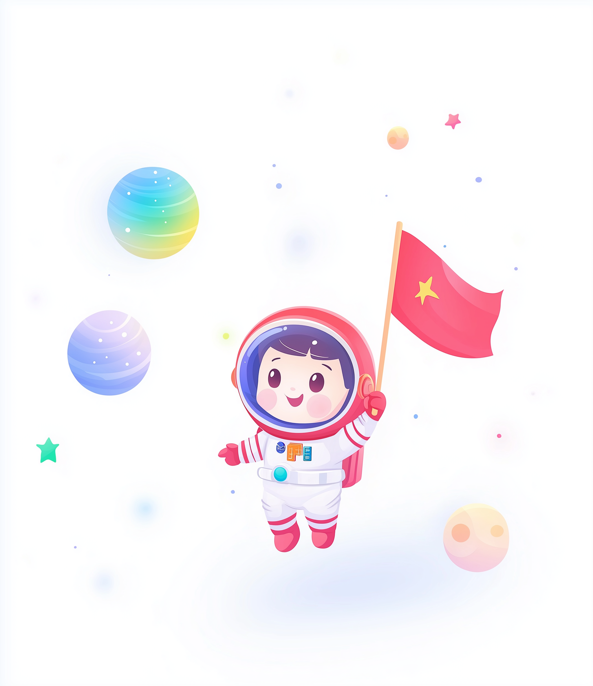 白色星球太空人梦幻插画背景