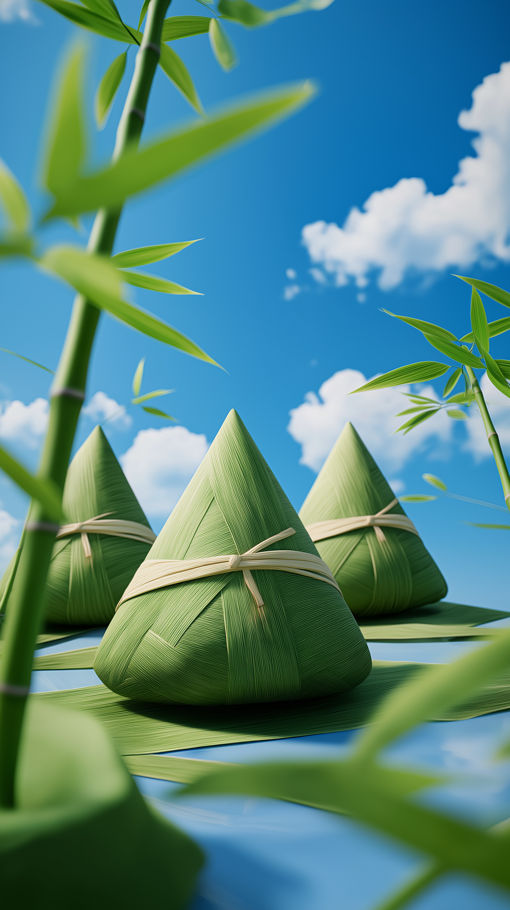 蓝色蓝天白云端午节粽子