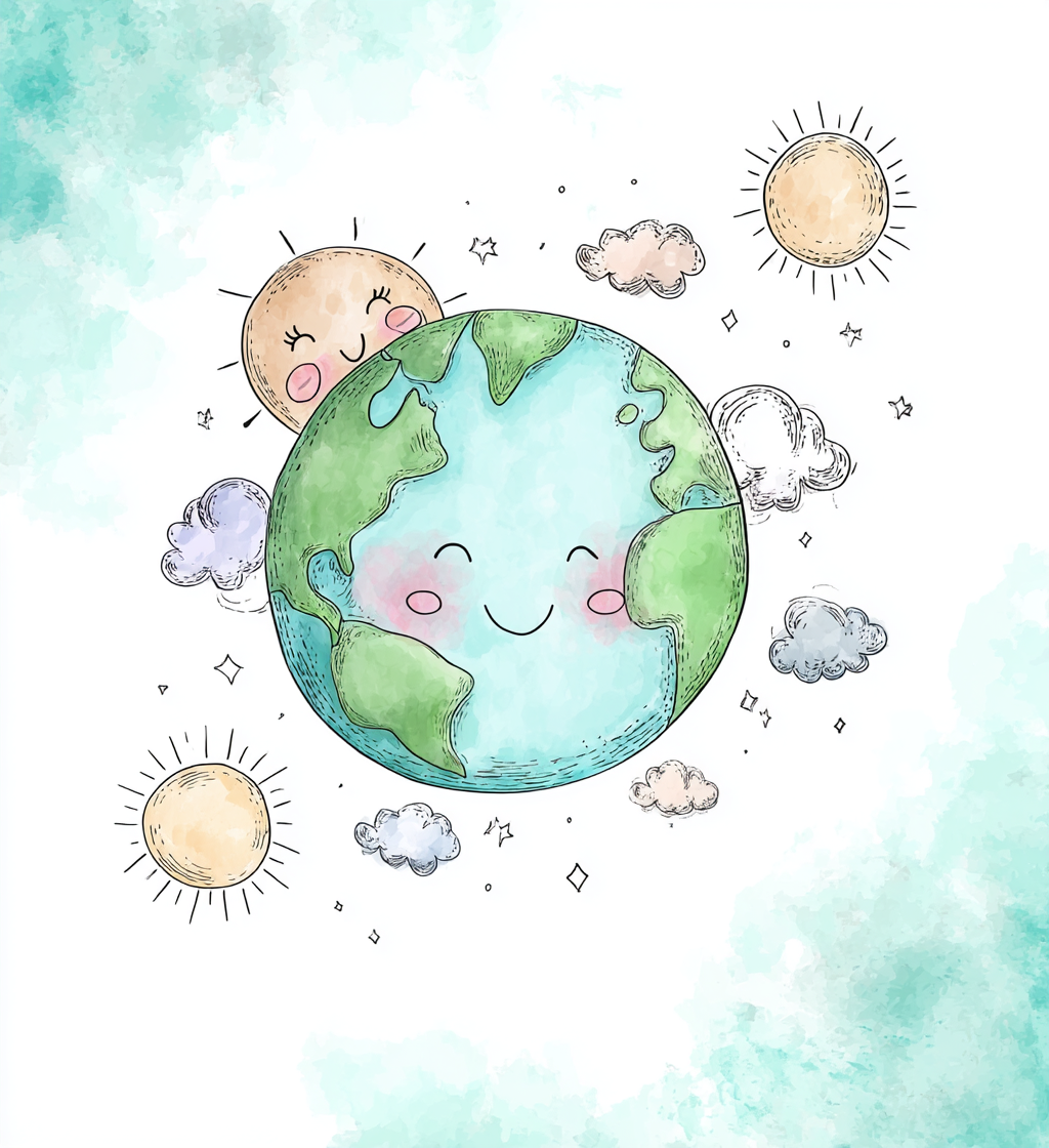 绿色地球卡通插画