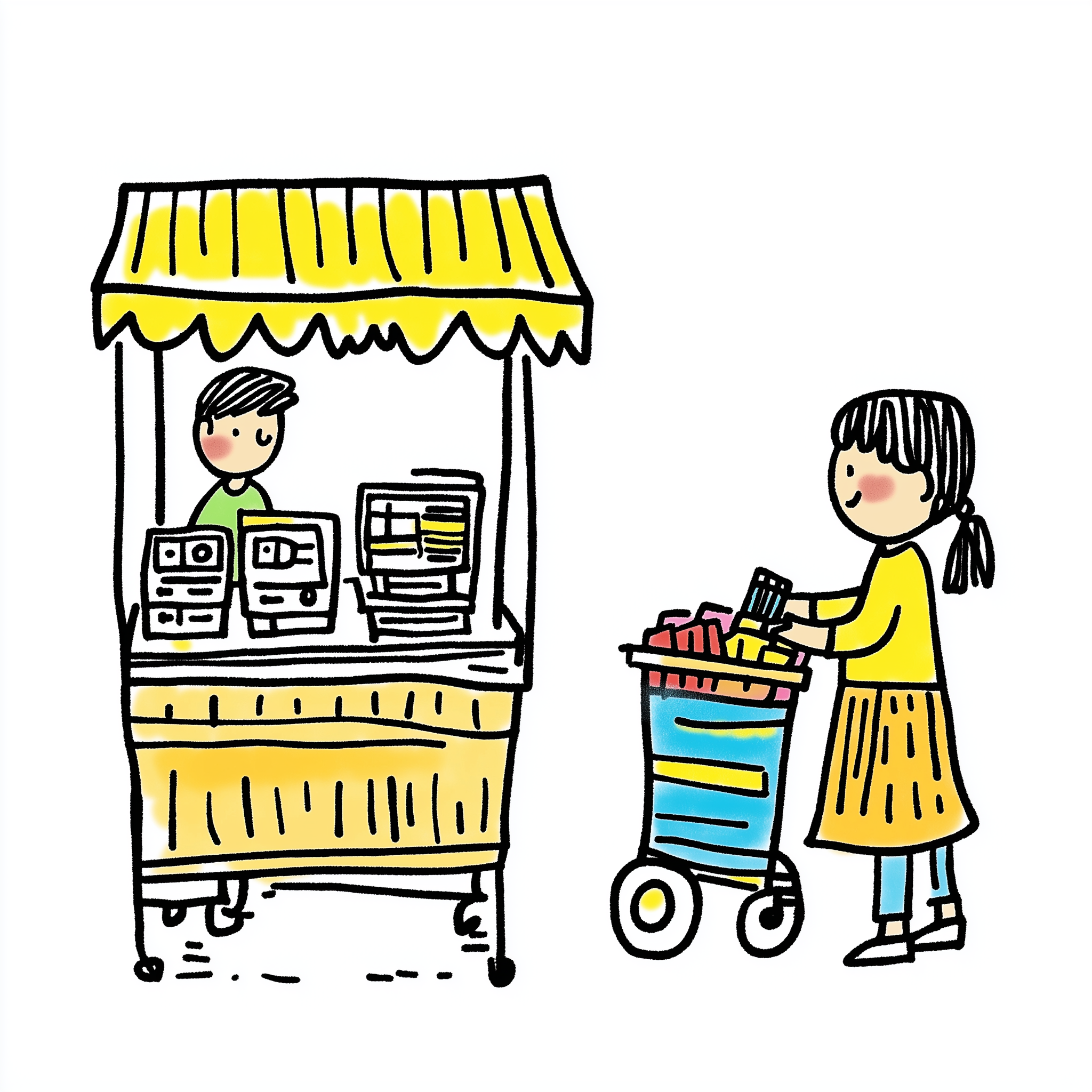 小女孩手推物品简笔画