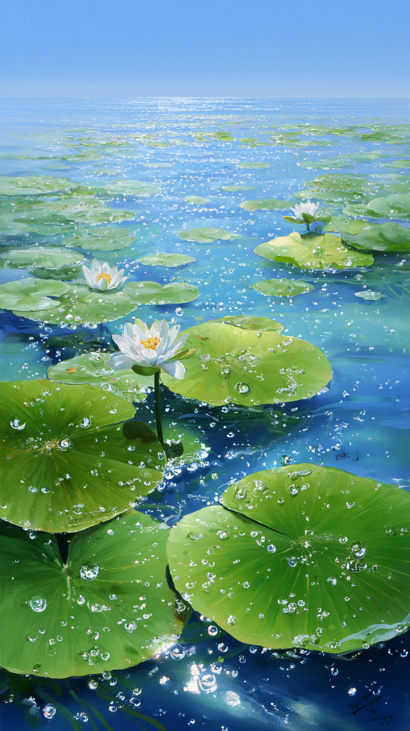绿色荷花荷叶插画背景