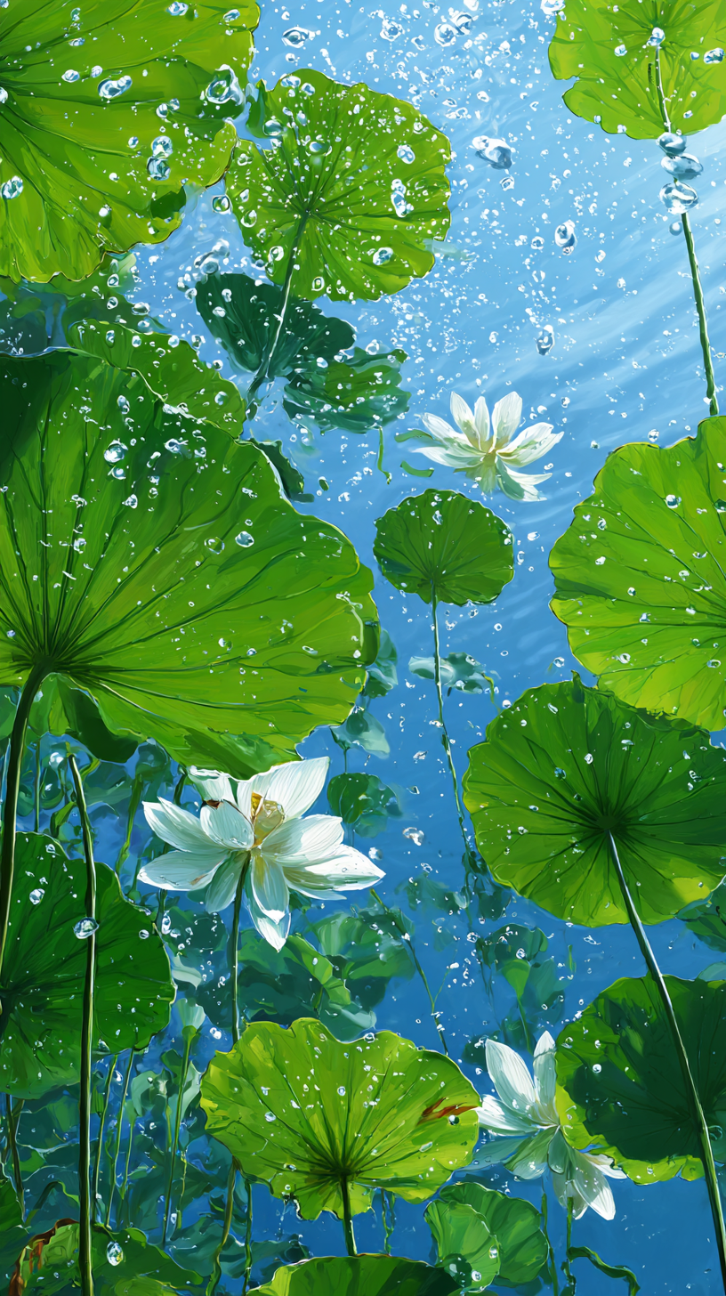 绿色荷花荷叶插画背景