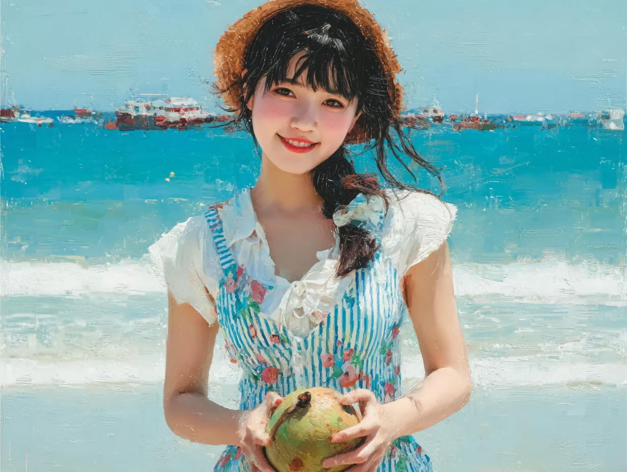 蓝色夏季海边沙滩女生写真