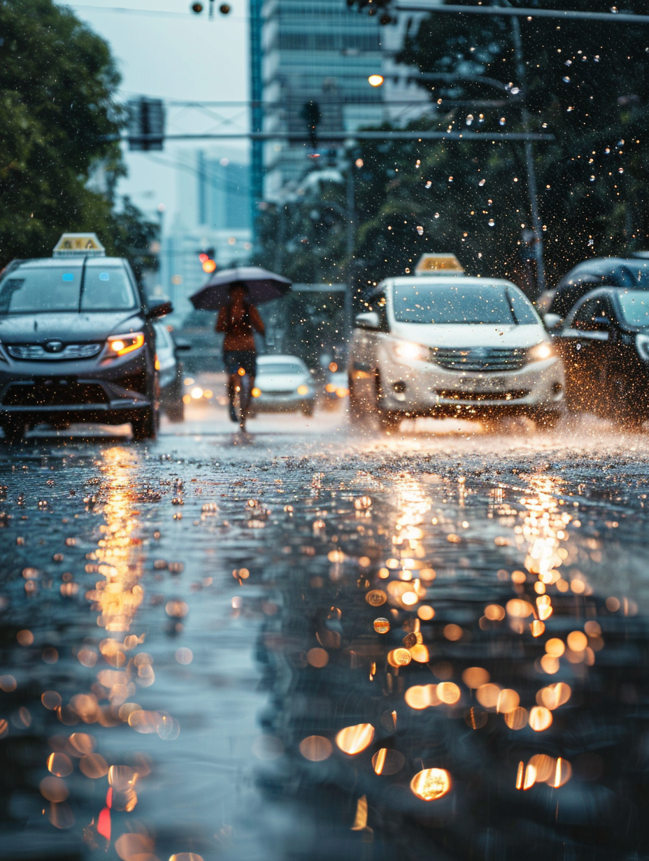 雨中城市街道景象都市交通百态