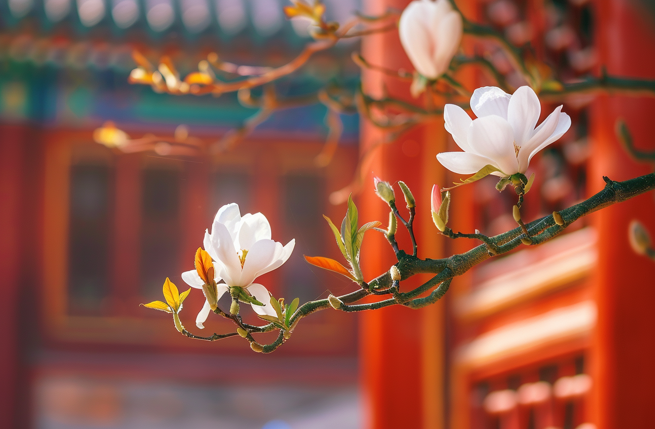 玉兰花盛开之景