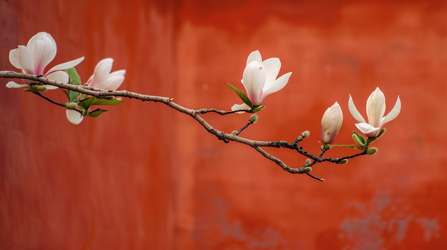 玉兰花枝绽放