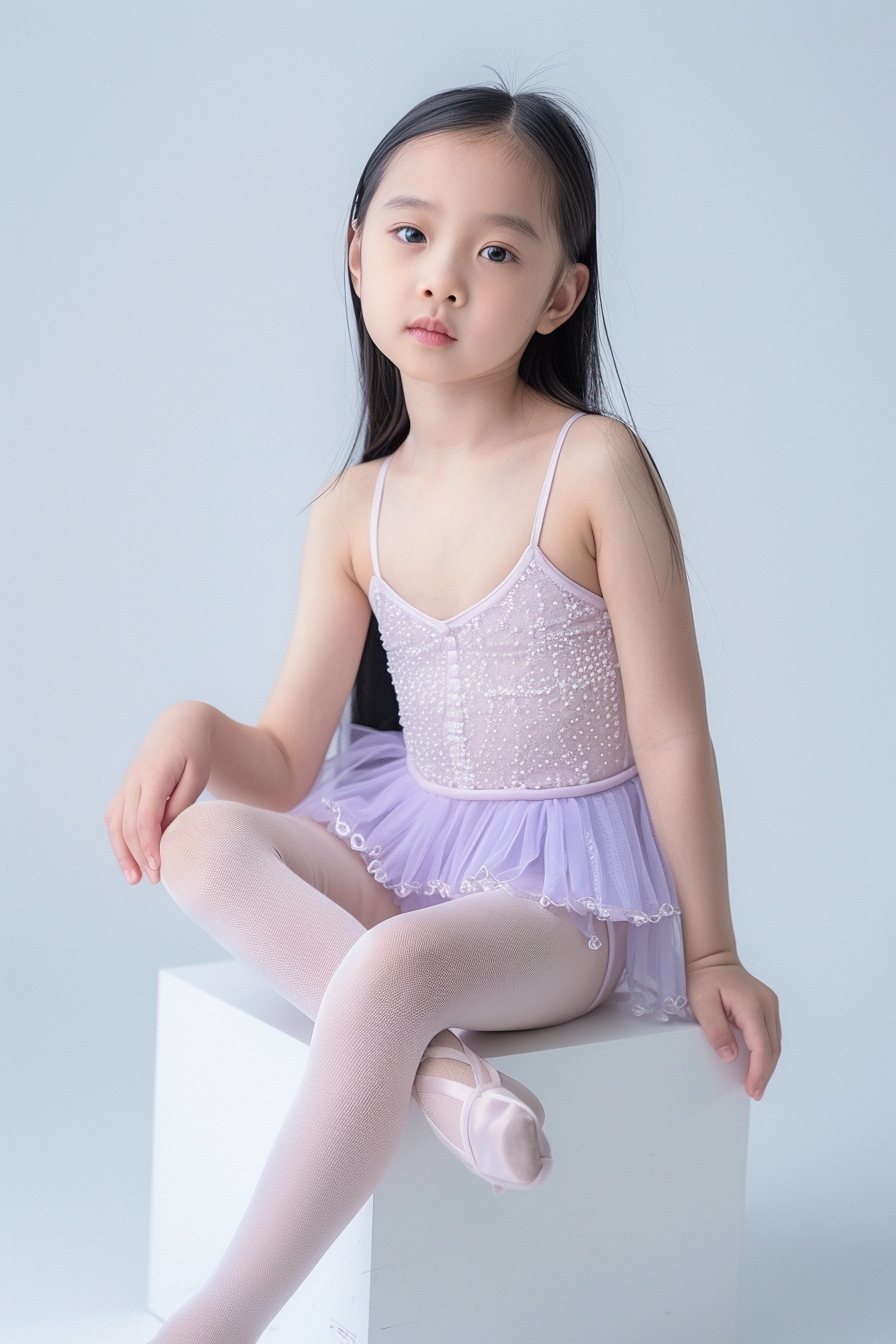 可爱小女孩身着芭蕾服的优雅艺术照