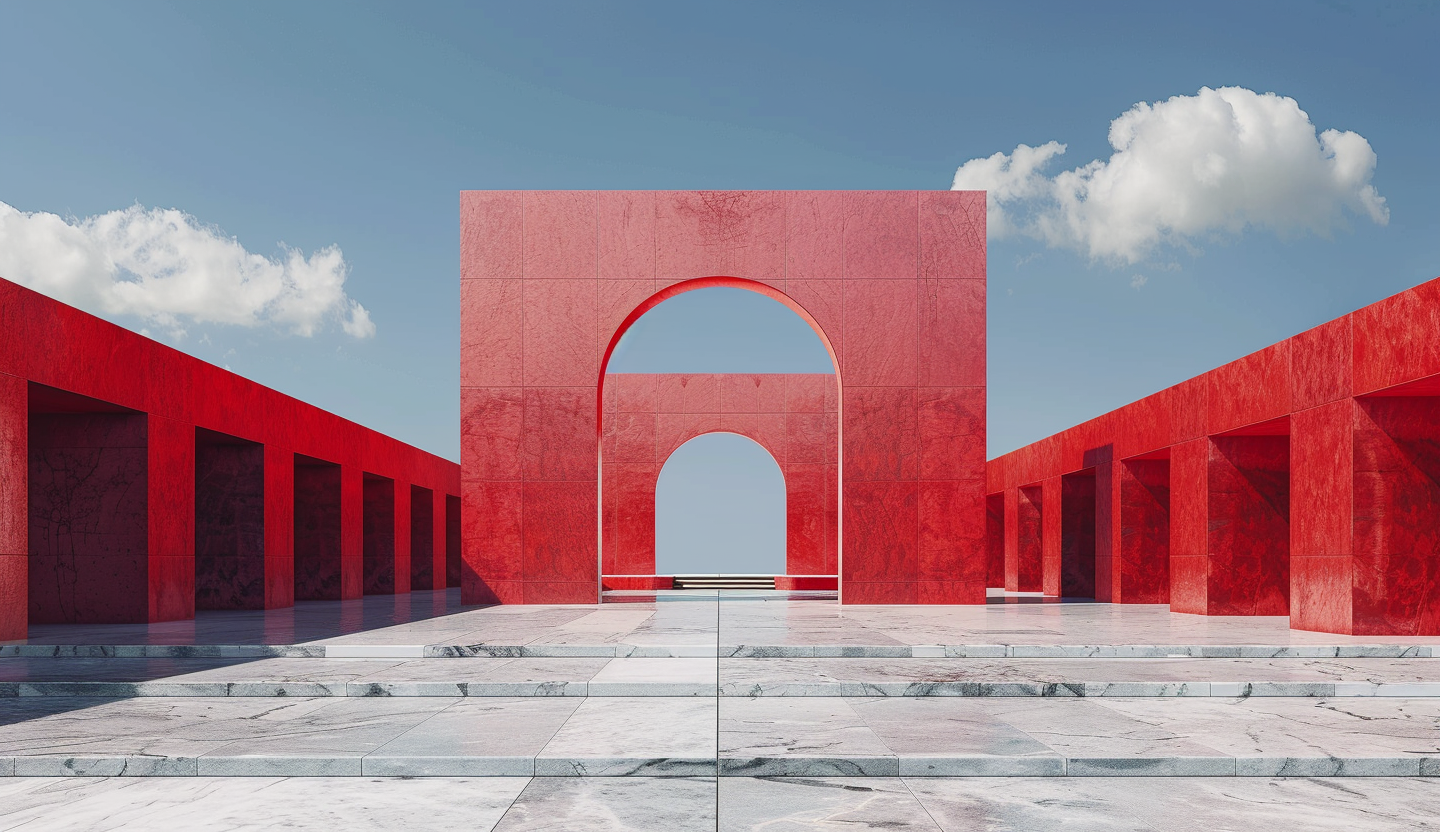红色拱门建筑的独特魅力几何背景图