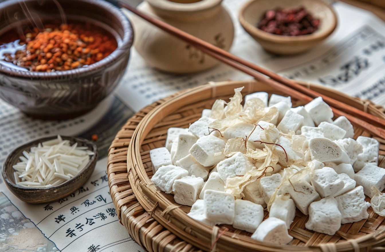 竹编盘上的特色食材中式传统韵味