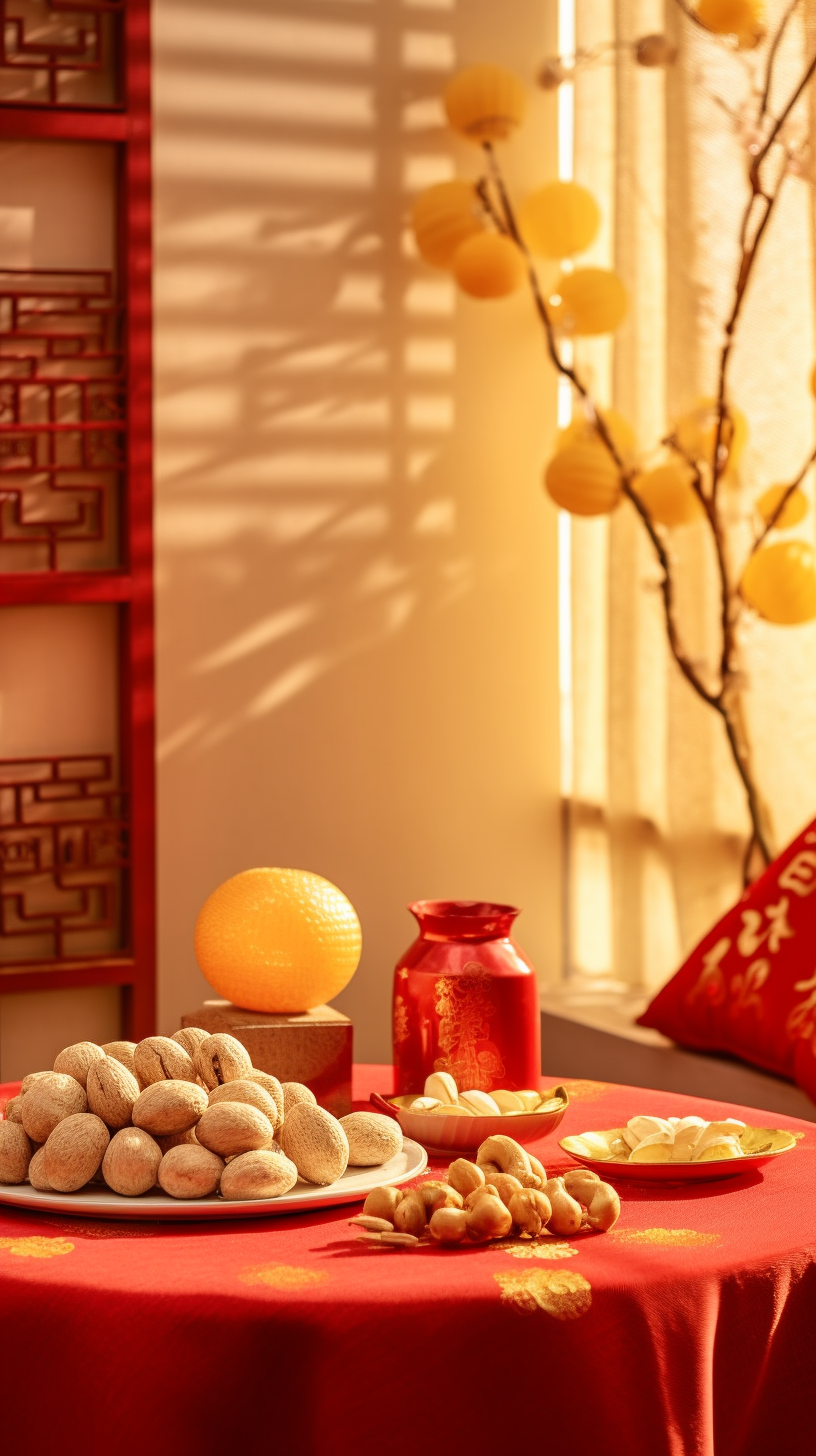 红色新年零食摆盘喜庆中国风春节物料