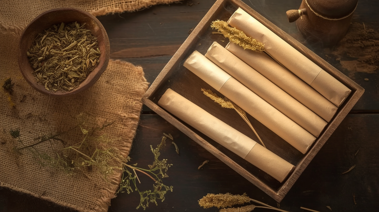天然草药卷展示传统中药文化的质朴呈现