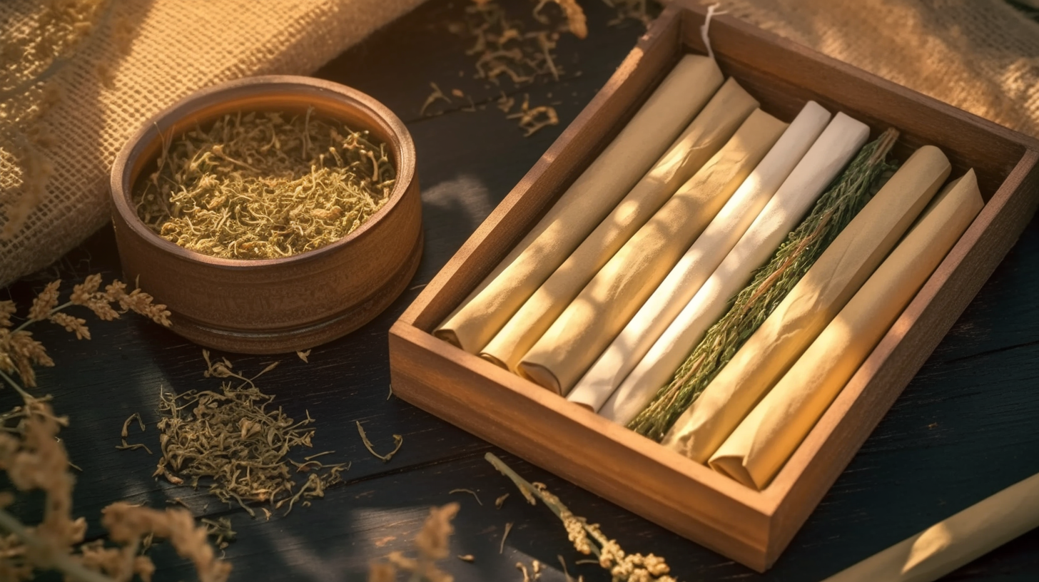 木制盒中放艾条传统中药古朴韵味