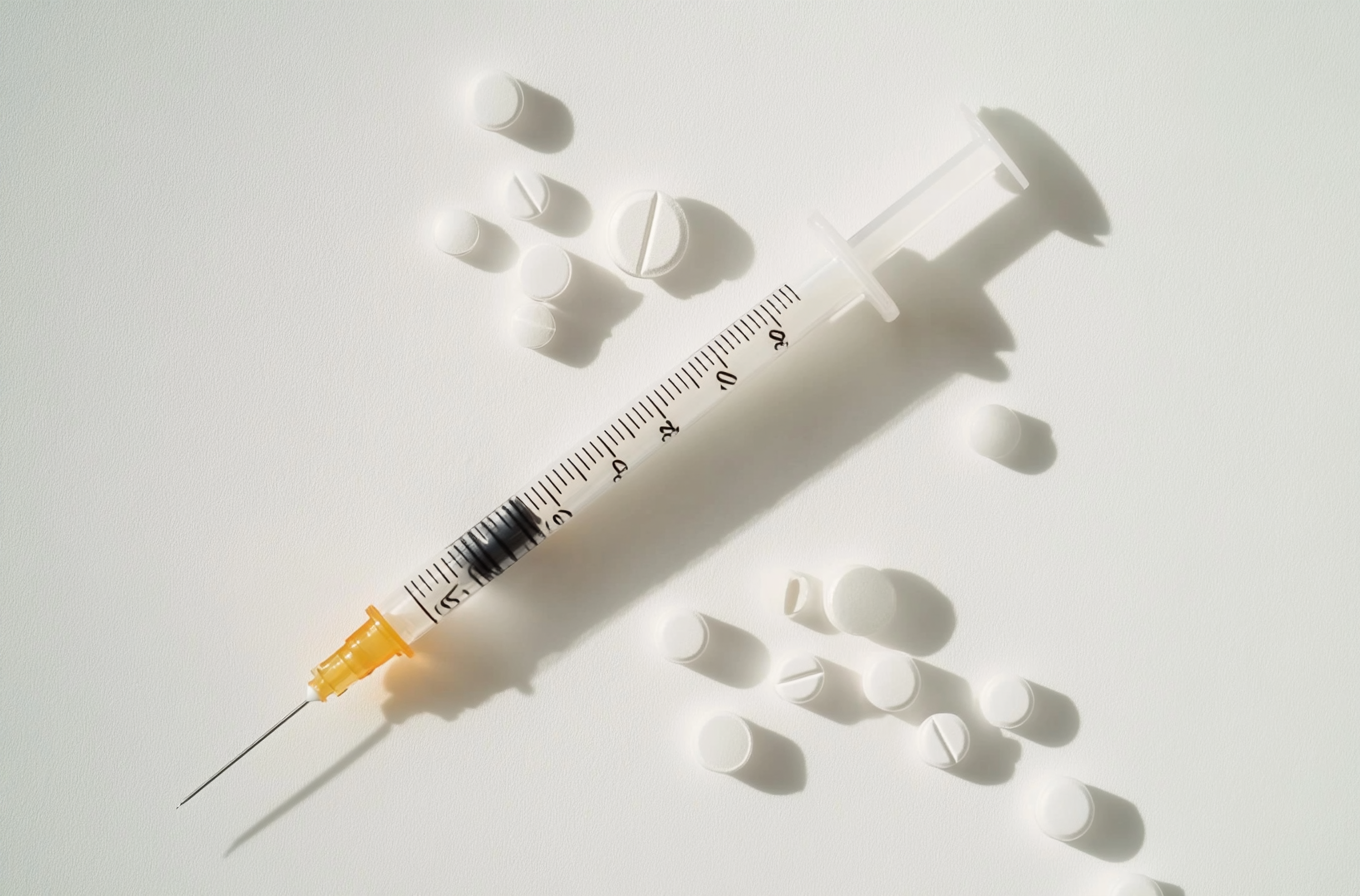 注射器与药片组合的医疗相关宣传物料图