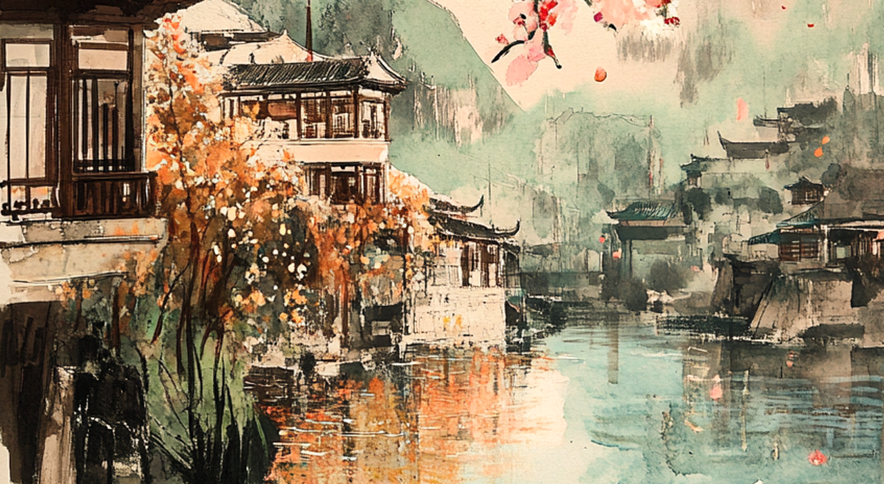 水墨风古建筑风景图中国风之美
