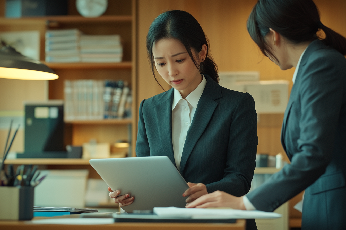 商务女士办公使用平板电脑的场景展示