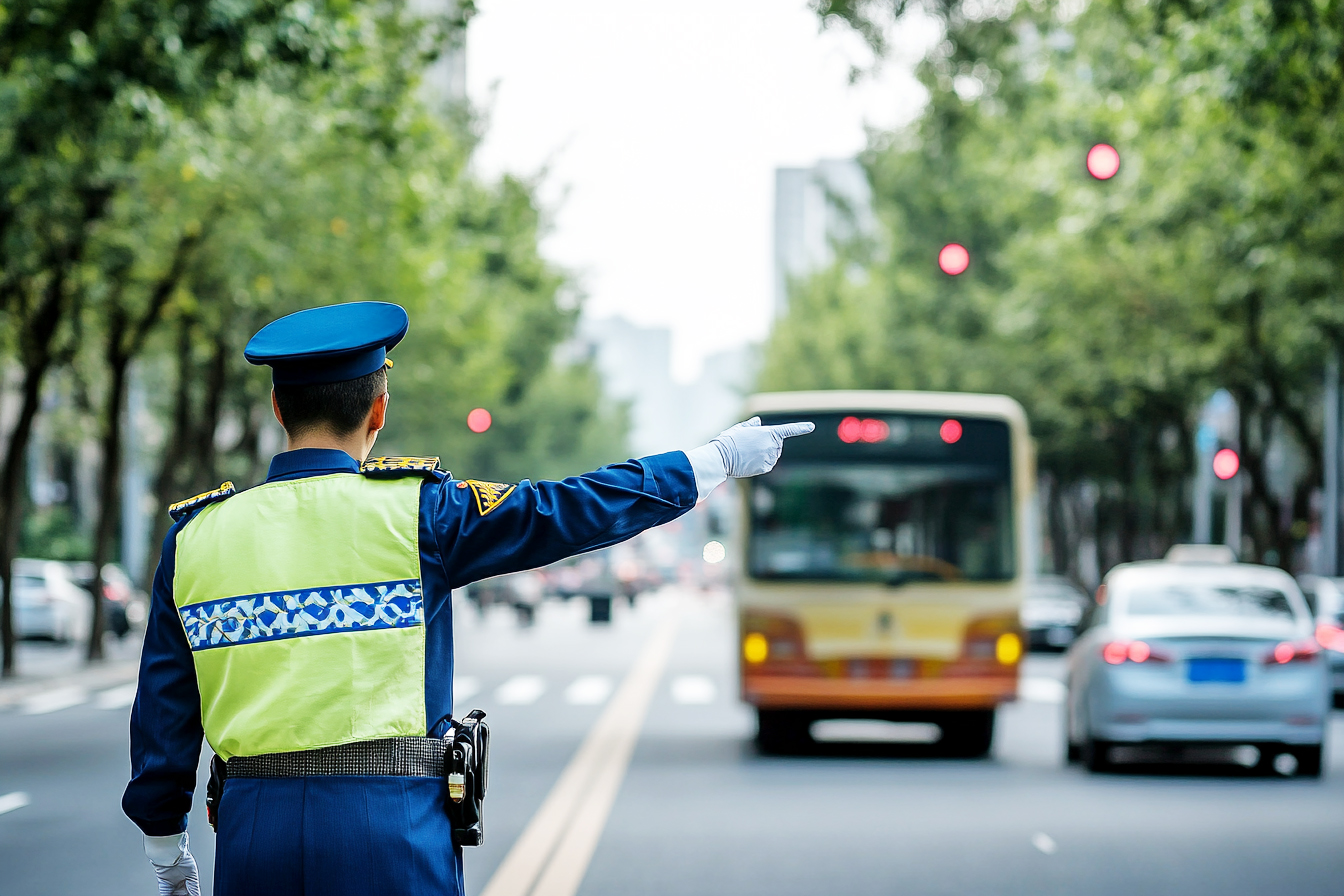 交警指挥交通 保障道路安全有序通行
