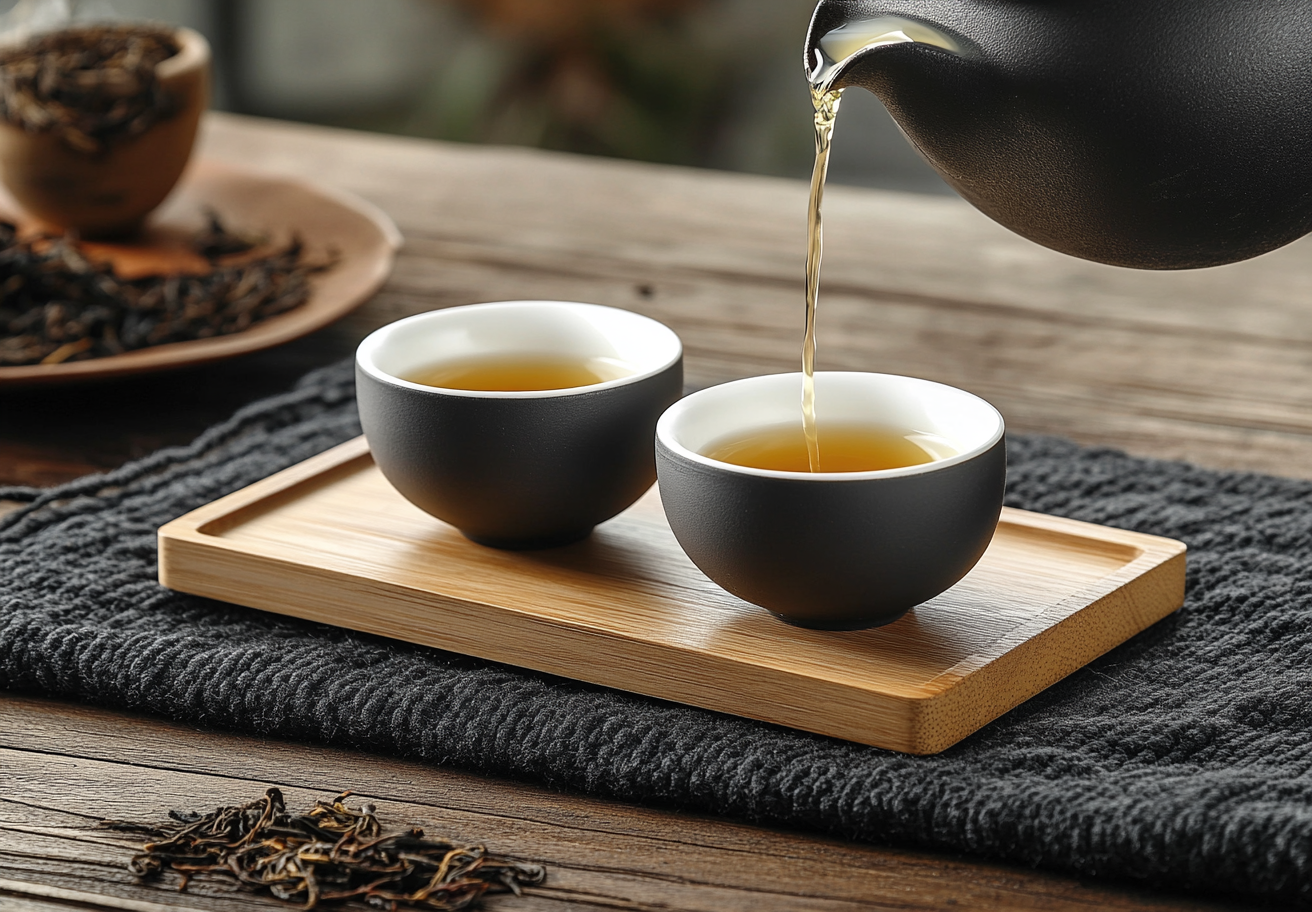 精致茶具倒出香茗，品味中式茶文化韵味