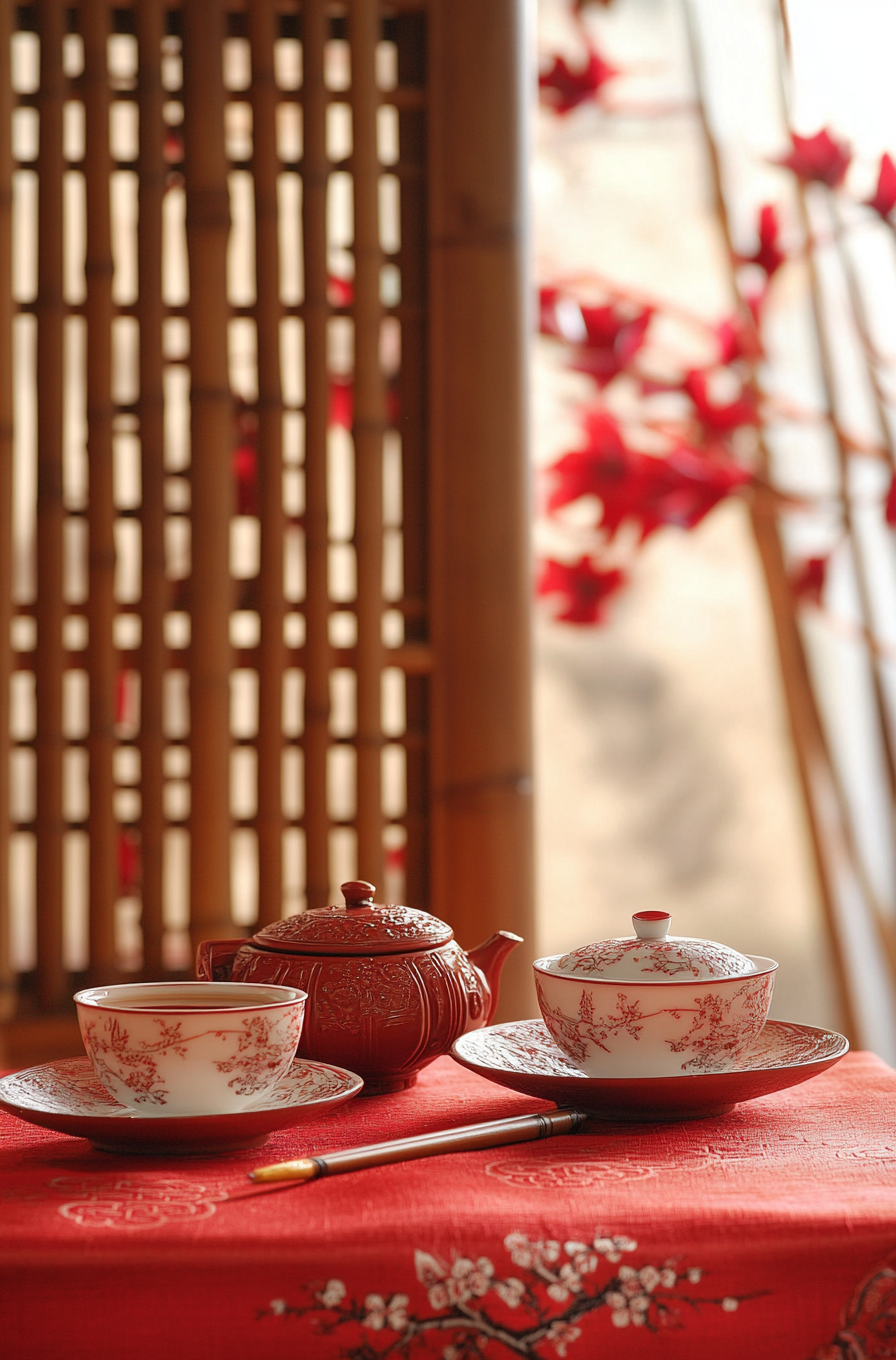 精美茶具展示中国风茶文化韵味