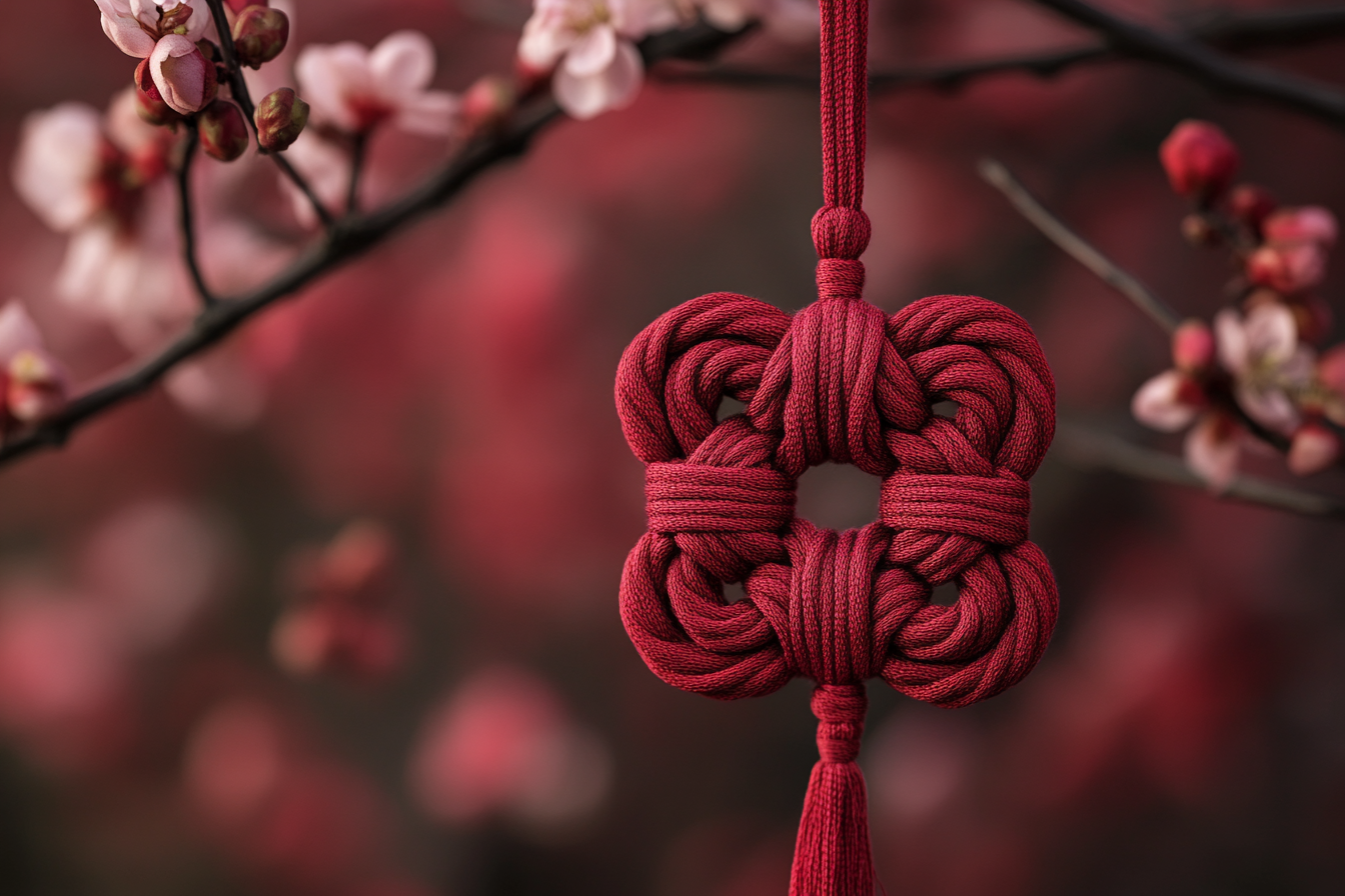 红色中国风绳结挂件传统手工艺
