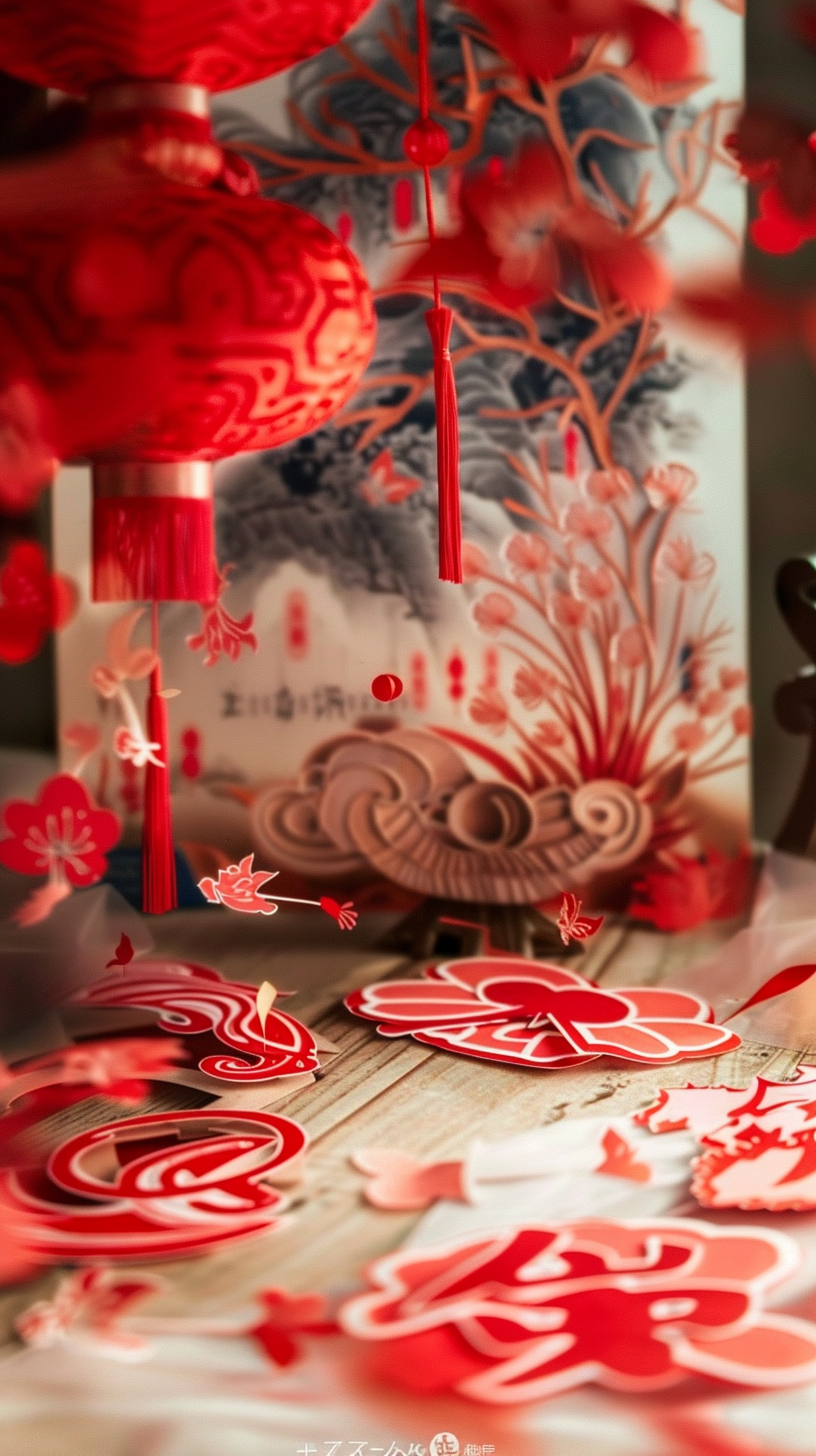 春节传统红灯笼剪纸艺术