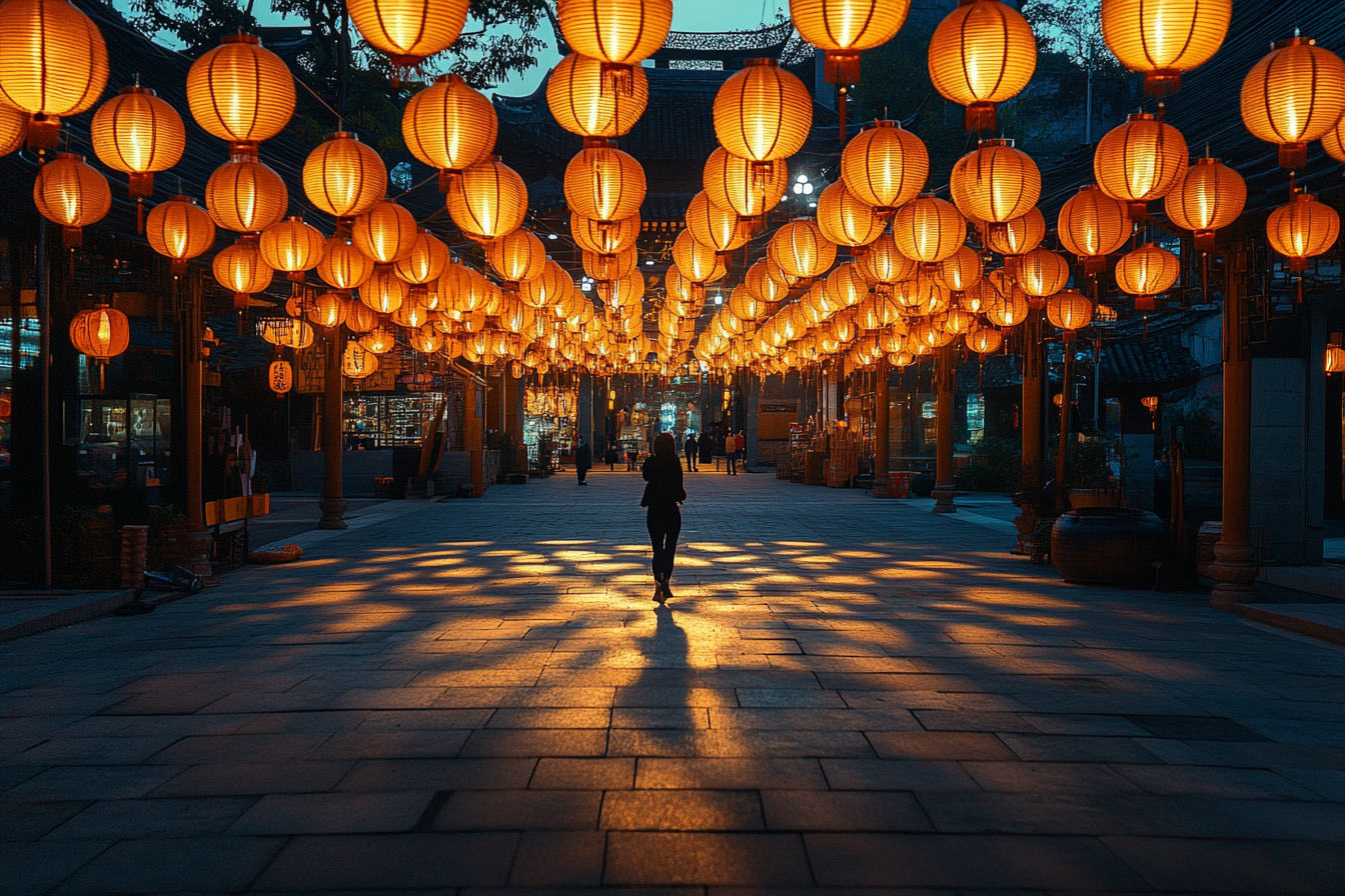 古街灯笼夜景美中式浪漫氛围