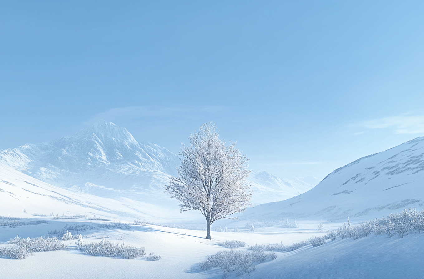 雪山中一棵孤树的唯美雪景电脑壁纸
