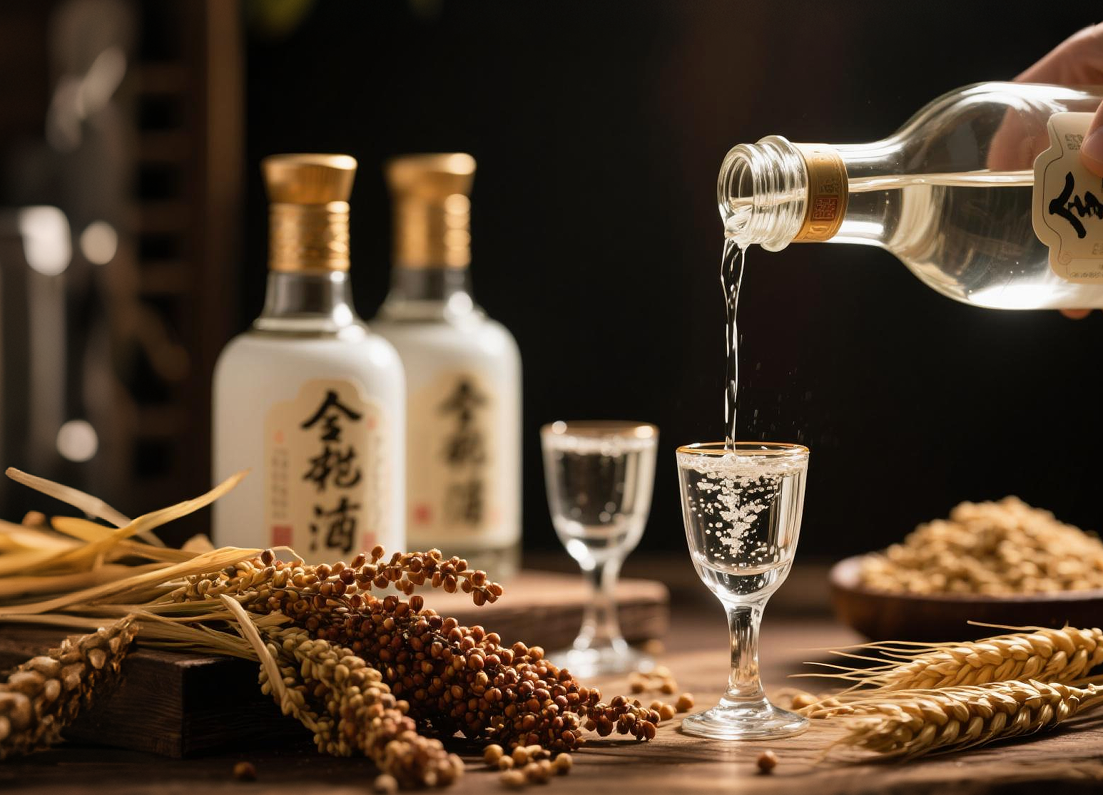 白酒倒酒特写横图古风