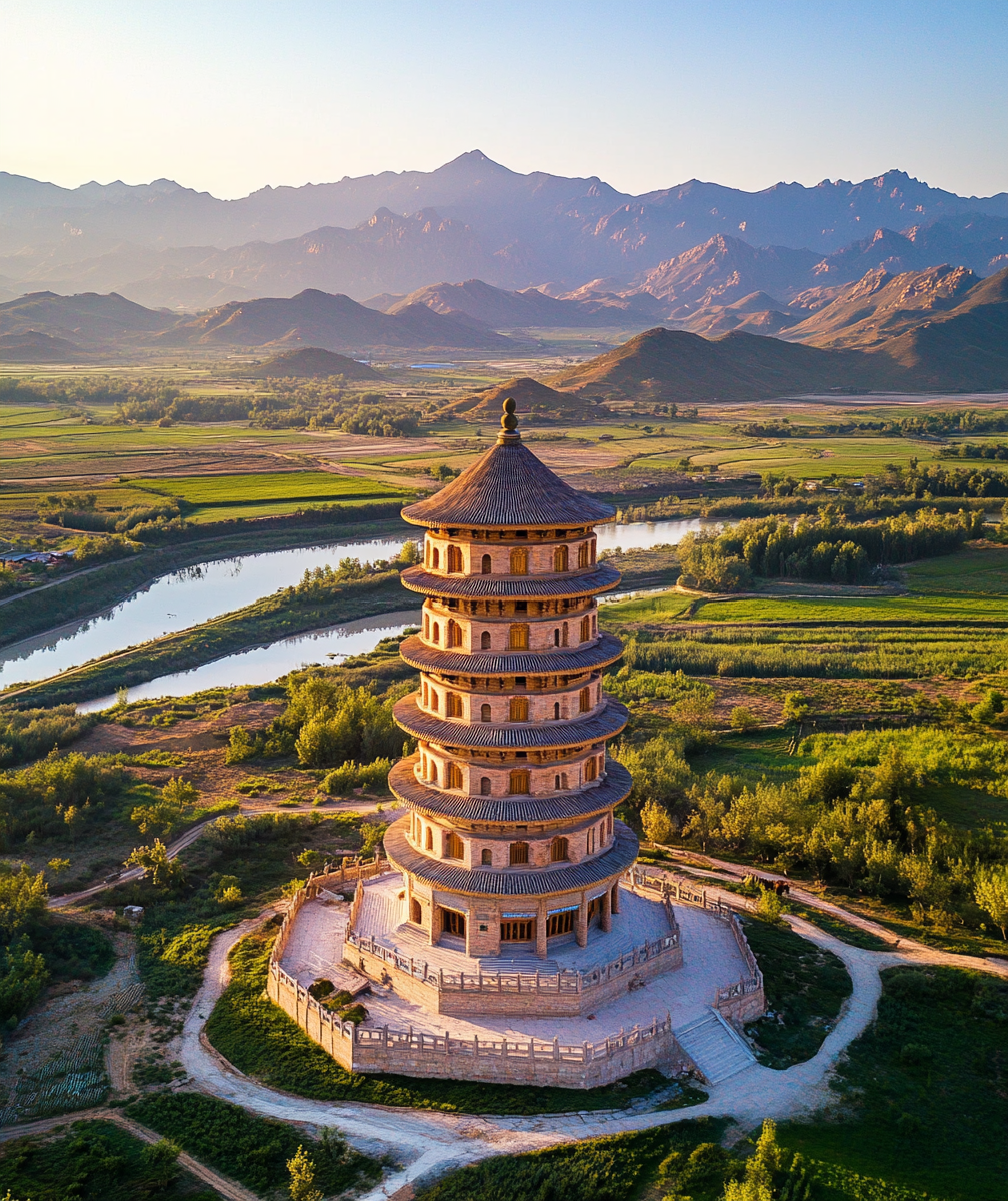 古建筑文化景点俯视塔