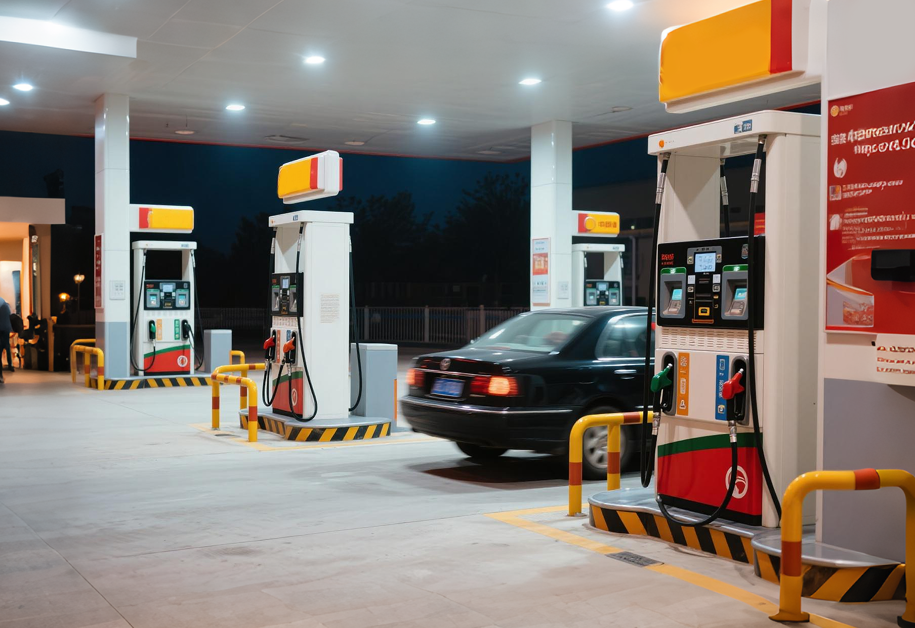 加油站夜晚轿车