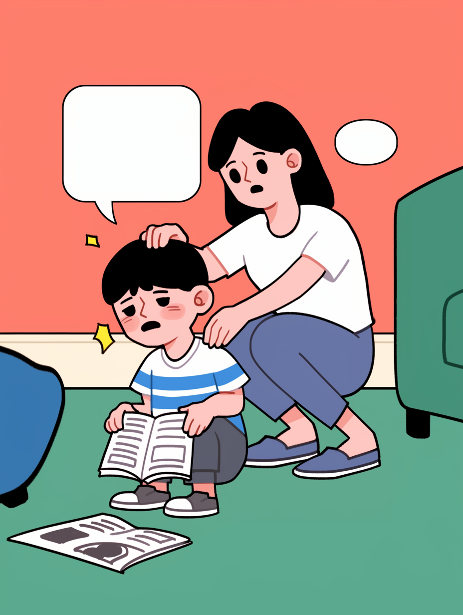 辅导孩子作业场景漫画卡通宣传图