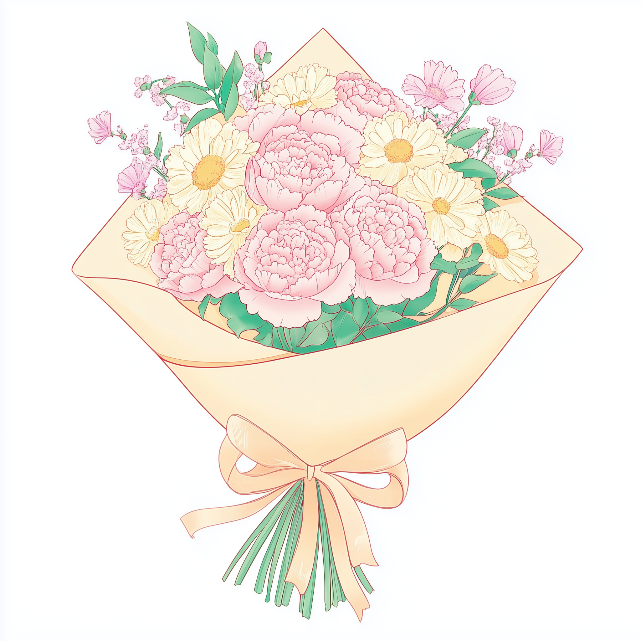 粉色精美鲜花花束宣传插画