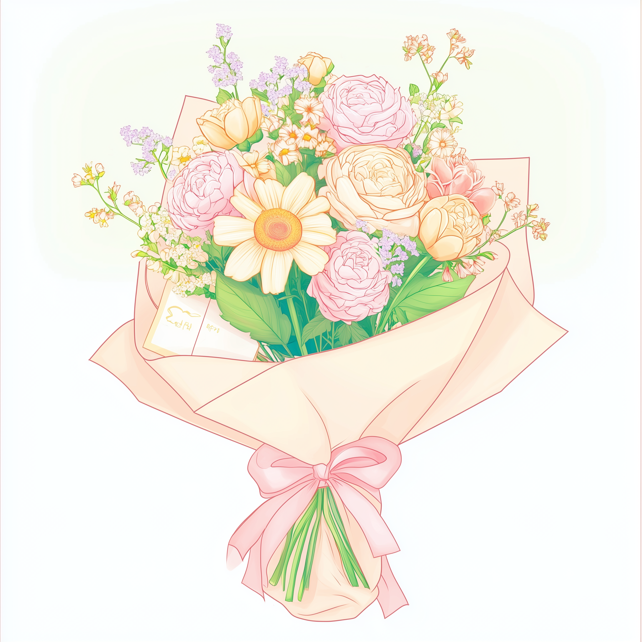 粉色精美鲜花花束宣传插画