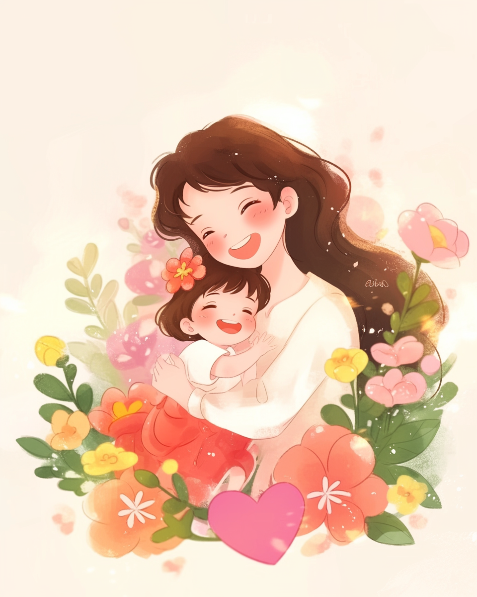 粉色温馨母女母亲节宣传插画
