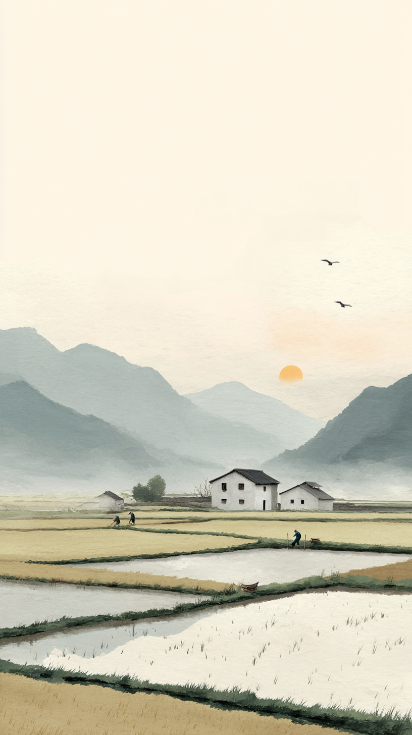 乡村田园风光水墨风背景