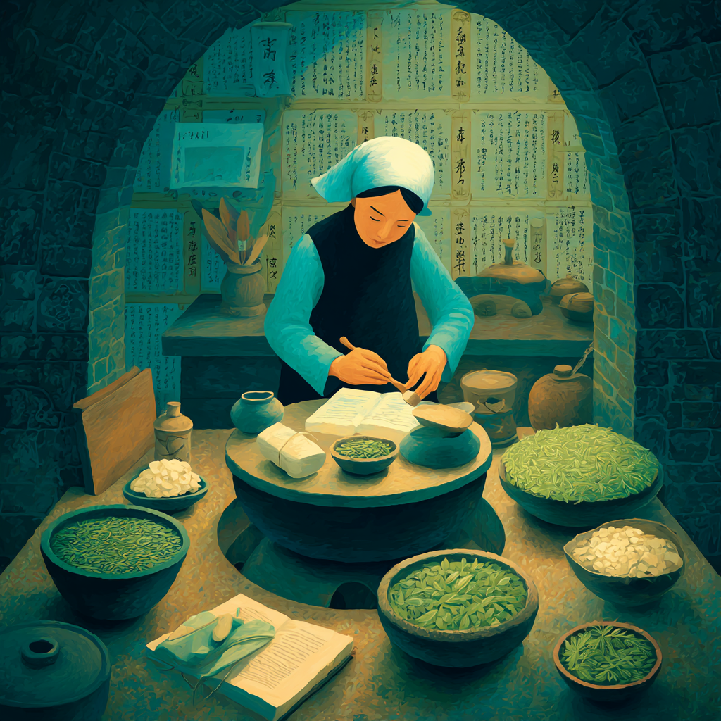 手绘风传统中药制作场景宣传图