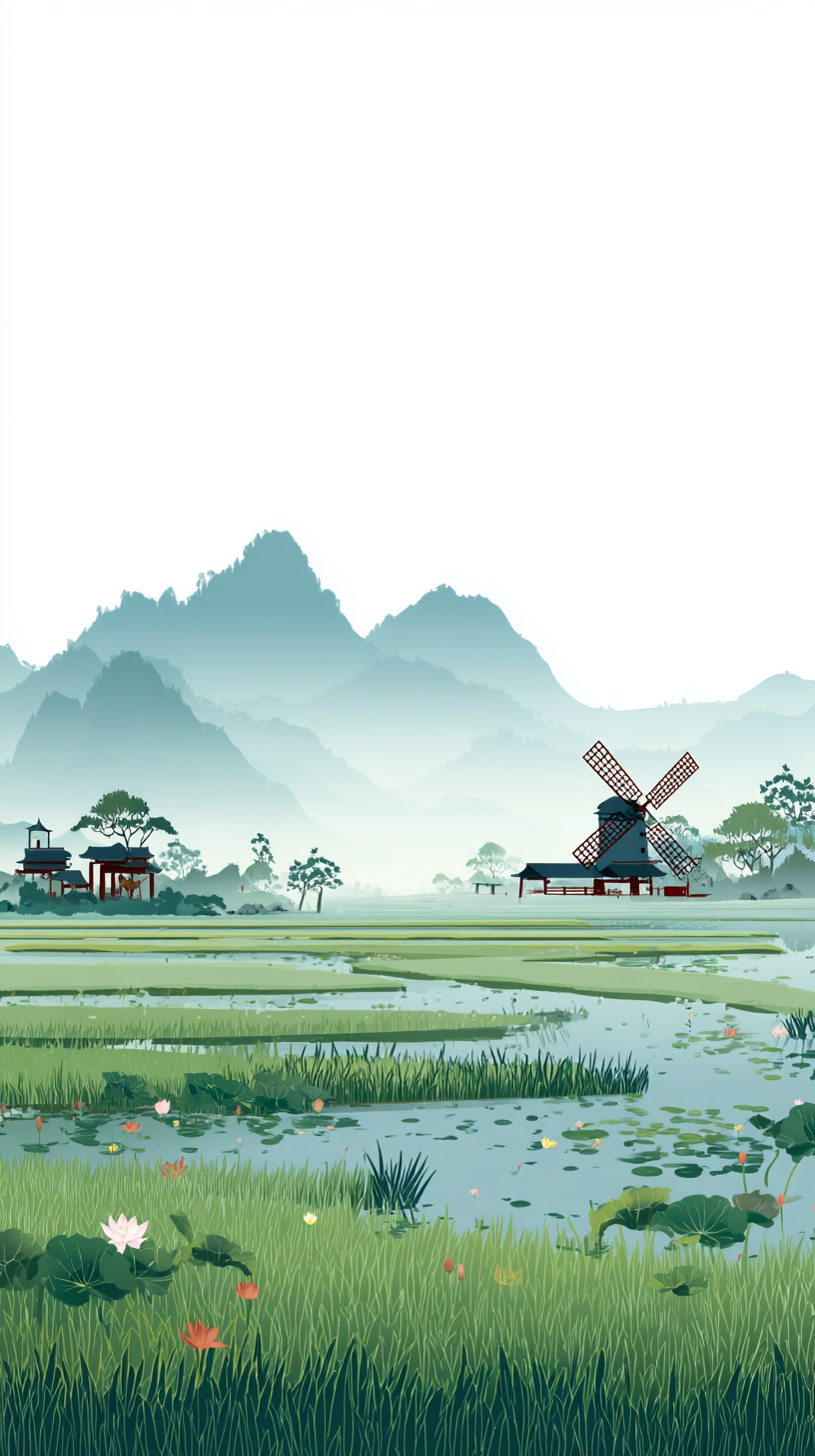 水墨风乡村田园风光背景