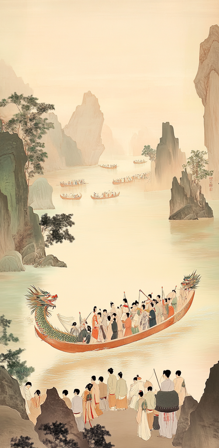 中国风端午龙舟竞渡背景