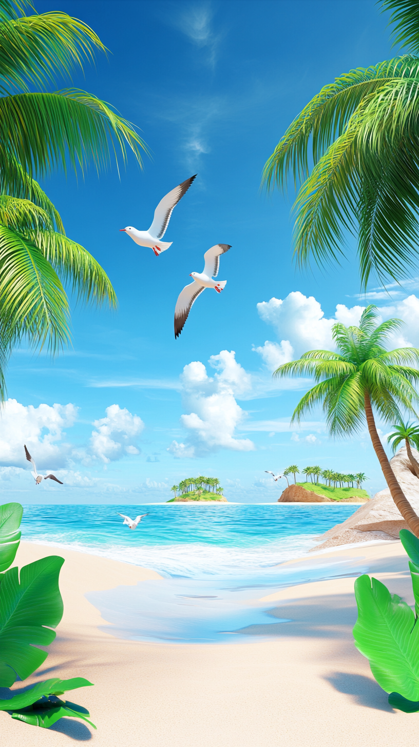 海滩绿植清新背景